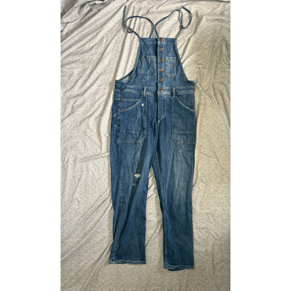 ￼ pilcro by anthropology size 31 denim overalls, front button closure